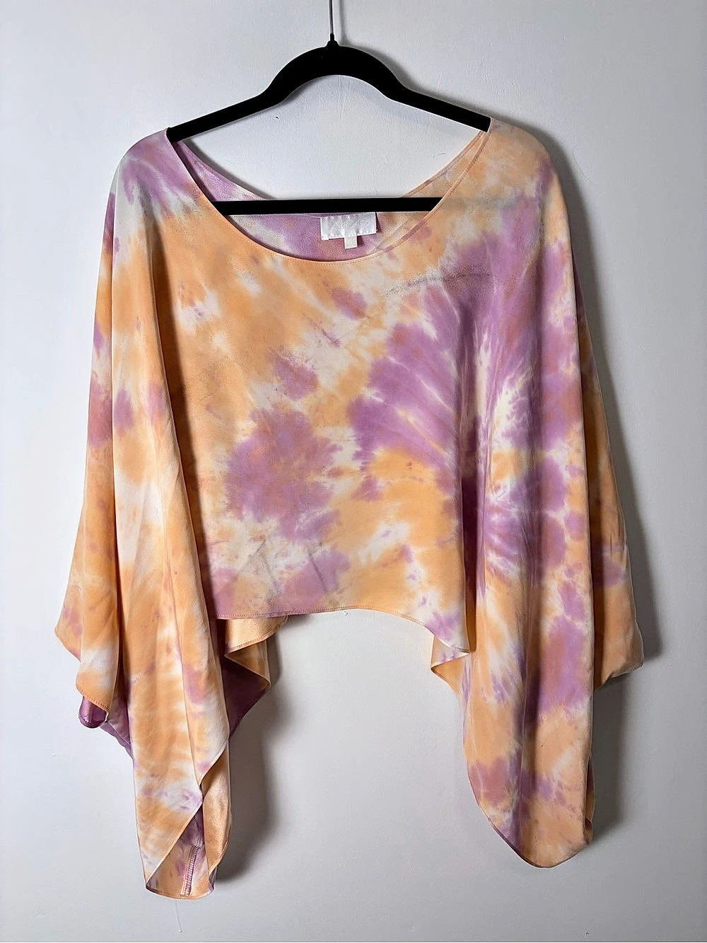 ALEXIS 100% Silk Pastel Tie Dye Batwing Poncho Blouse XS